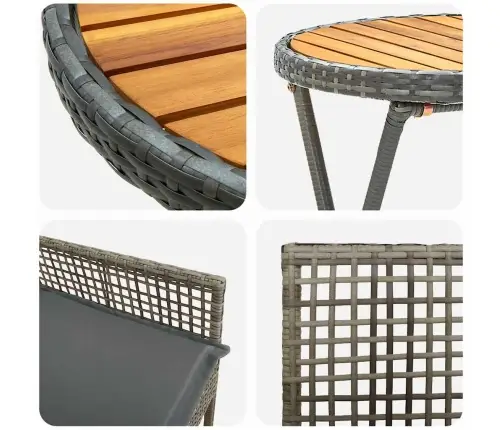 3 Daļu Dārza Bistro Komplekts Ar Spilveniem Pelēks Poliratan Vidaxl