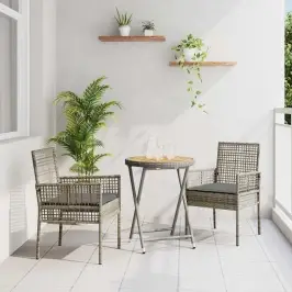 Dārza Bistro Komplekts 3 Pcs Pelēka Poliūtu Rotangpalma Vidaxl