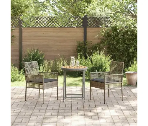 3 Daļu Dārza Bistro Komplekts Ar Spilveniem Pelēks Poliratan Vidaxl