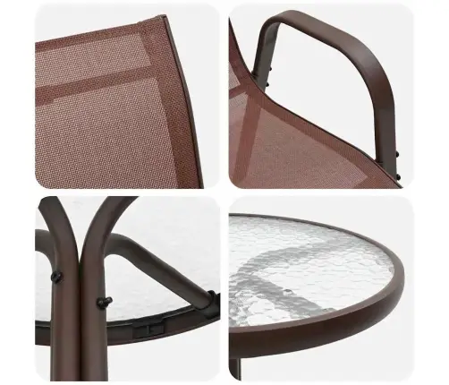 3 Gabalu Dārza Bistro Komplekts Brūns Tekstilēns Un Tērauds Vidaxl