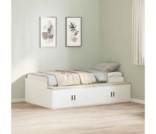 Lovos Rėmas Su Stalčių Balta 100 X 200 Cm Apdirbta Mediena