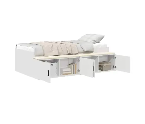 Lovos Rėmas Su Stalčių Balta 100 X 200 Cm Apdirbta Mediena