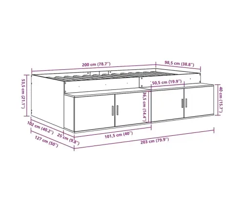 Lovos Rėmas Su Stalčių Balta 100 X 200 Cm Apdirbta Mediena