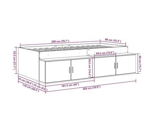 Uzglabāšanas Gultas Rāmis Vecs Koks 90X200 Cm Vidaxl