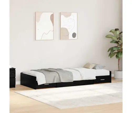 Voodi Raam Peaga Sahtliga Must Tamm 100 X 200 Cm Tehispuit