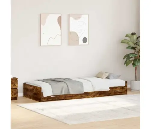 Gultas Ar Uzglabāšanas Vietu Ar Atvilktni Dūmaka Ozols 100 X 200 Cm