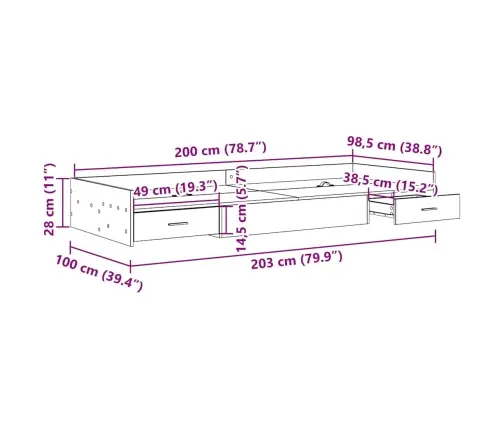Gultas Ar Uzglabāšanas Vietu Ar Atvilktni Artisānā Ozols 100 X 200 Cm