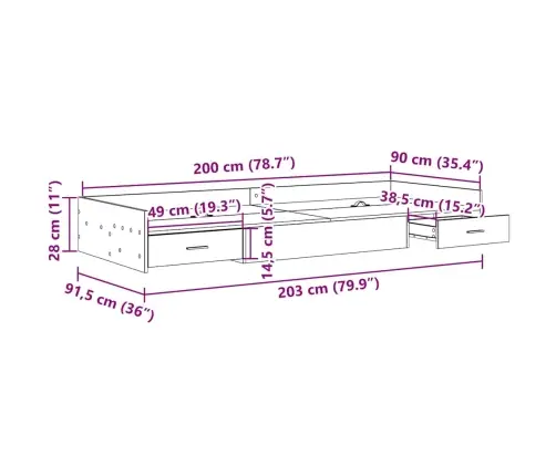Gultas Ar Uzglabāšanas Vietu Ar Atvilktni Artisānā Ozols 90 X 200 Cm