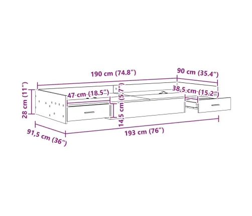 Voodi Raam Peaga Sahtliga Hall Sonoma 80 X 200 Cm Tehispuit
