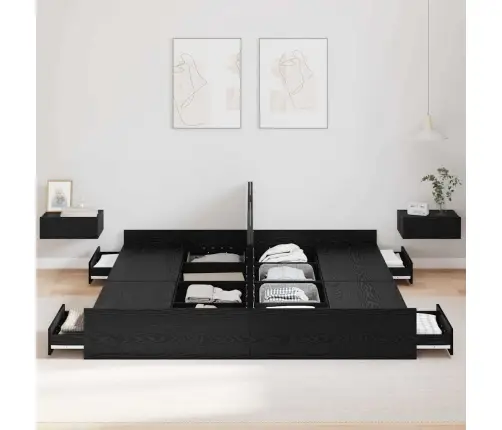 Gultas Ar Uzglabāšanas Vietu Melns Ozols 200 X 200 Cm Vidaxl