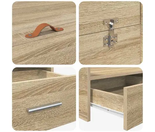 Voodi Hoiukohaga Raam Peaga Sonoma Tamm 200 X 200 Cm Tehispuit