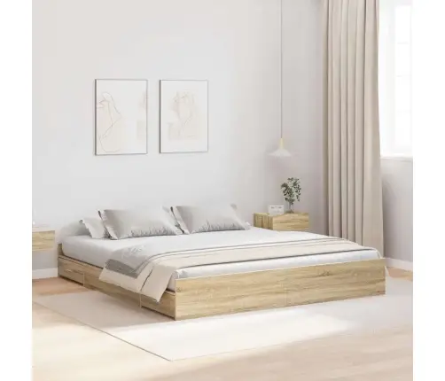 Voodi Hoiukohaga Raam Peaga Sonoma Tamm 200 X 200 Cm Tehispuit