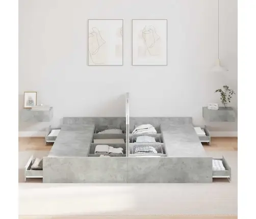 Gultas Ar Uzglabāšanas Vietu Betona Pelēka 200 X 200 Cm Vidaxl