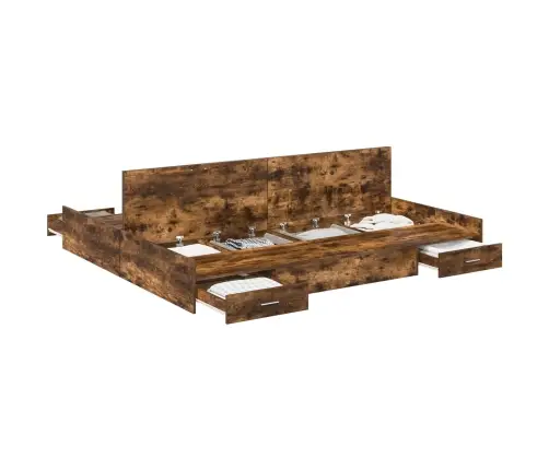 Gultas Ar Uzglabāšanas Vietu Dūmakaina Ozolkoka 200 X 200 Cm Vidaxl