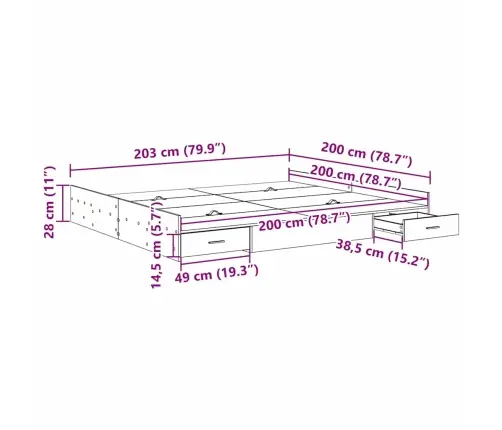 Gultas Ar Uzglabāšanas Vietu Dūmakaina Ozolkoka 200 X 200 Cm Vidaxl