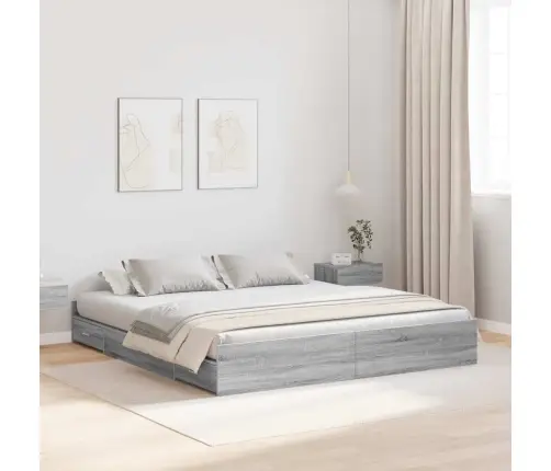 Gultas Ar Uzglabāšanas Vietu Pelēka Sonomas Ozola 200 X 200 Cm Vidaxl