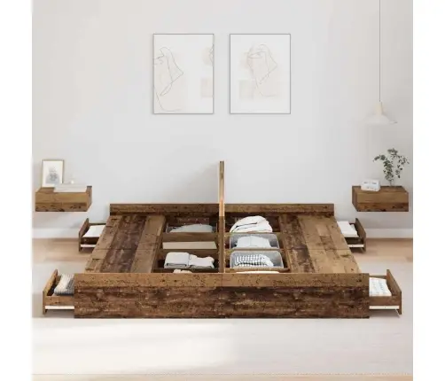 Lova Su Daiktų Laikymo Vieta Sena Mediena 200 X 200 Cm