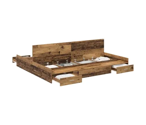 Voodi Hoiukohaga Raam Peaga Vana Puit 200 X 200 Cm Tehispuit