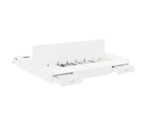 Voodi Hoiukohaga Raam Peaga Valge 180 X 200 Cm Tehispuit