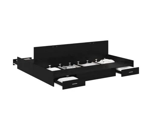 Gultas Ar Uzglabāšanas Vietu Melns Ozols 180 X 200 Cm Vidaxl