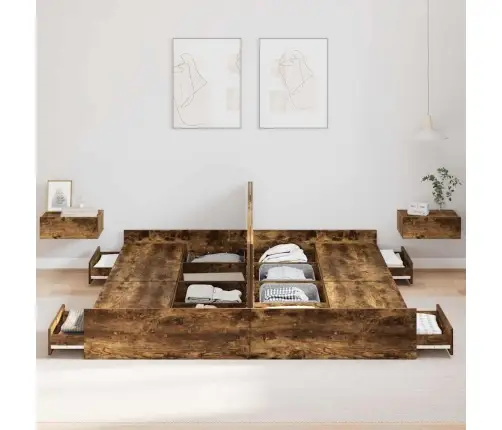 Lova Su Daiktų Laikymo Vieta Rūkyta Ąžuolas 180 X 200 Cm