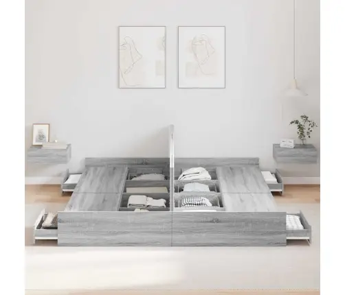 Lova Su Daiktų Laikymo Vieta Pilkas Sonoma 180 X 200 Cm