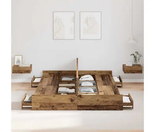 Voodi Hoiukohaga Raam Peaga Vana Puit 160 X 200 Cm Tehispuit