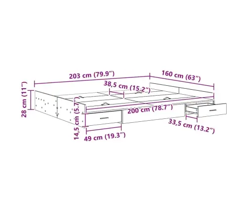 Voodi Hoiukohaga Raam Peaga Vana Puit 160 X 200 Cm Tehispuit