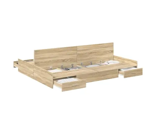 Gultas Ar Uzglabāšanas Vietu Sonomas Ozola 150 X 200 Cm Vidaxl