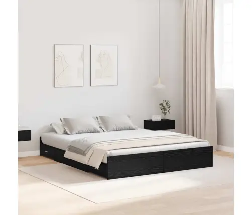 Gultas Ar Uzglabāšanas Vietu Melns Ozols 140 X 200 Cm Vidaxl