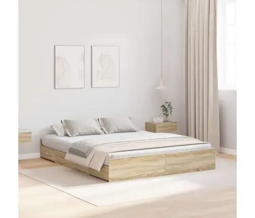 Gultas Ar Uzglabāšanas Vietu Sonomas Ozola 140 X 200 Cm Vidaxl