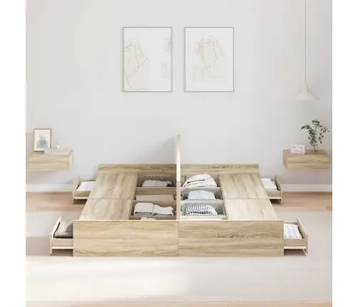 Gultas Ar Uzglabāšanas Vietu Sonomas Ozola 140 X 200 Cm Vidaxl