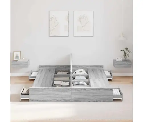 Gultas Ar Uzglabāšanas Vietu Pelēka Sonomas Ozola 140 X 200 Cm Vidaxl