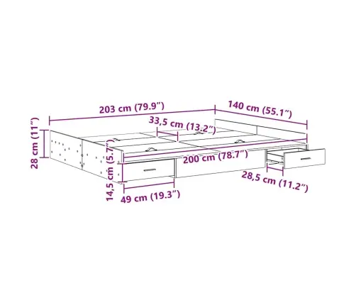 Gultas Ar Uzglabāšanas Vietu Pelēka Sonomas Ozola 140 X 200 Cm Vidaxl