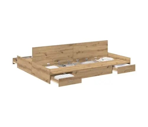 Voodi Hoiukohaga Raam Peaga Käsitööpuu 140 X 200 Cm Tehispuit