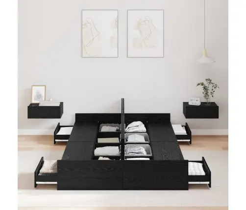 Lova Su Daiktų Laikymo Vieta Juodas Ąžuolas 120 X 200 Cm