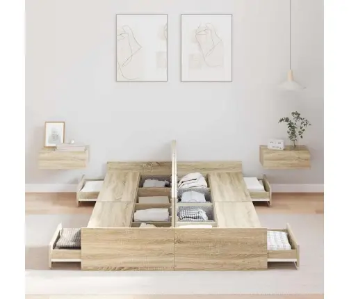 Gultas Ar Uzglabāšanas Vietu Sonomas Ozola 120 X 200 Cm Vidaxl