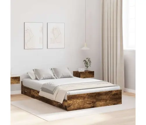 Gultas Ar Uzglabāšanas Vietu Dūmakaina Ozolkoka 120 X 200 Cm Vidaxl