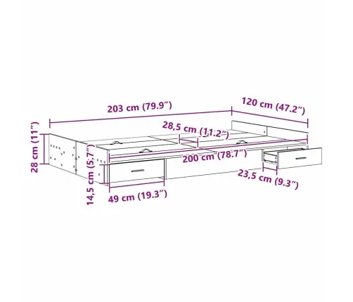 Gultas Ar Uzglabāšanas Vietu Dūmakaina Ozolkoka 120 X 200 Cm Vidaxl