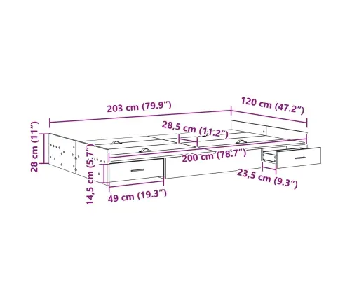 Gultas Ar Uzglabāšanas Vietu Amatnieku Ozola 120 X 200 Cm Vidaxl