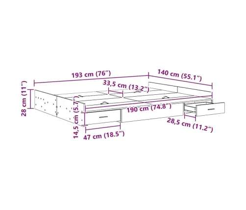 Gultas Ar Uzglabāšanas Vietu Sonomas Ozola 140 X 190 Cm Vidaxl