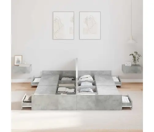 Gultas Ar Uzglabāšanas Vietu Betona Pelēka 140 X 190 Cm Vidaxl