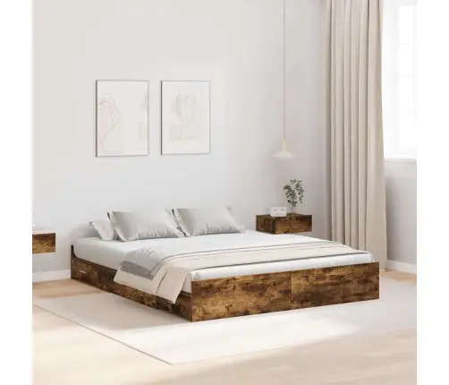 Gultas Ar Uzglabāšanas Vietu Dūmakaina Ozolkoka 140 X 190 Cm Vidaxl