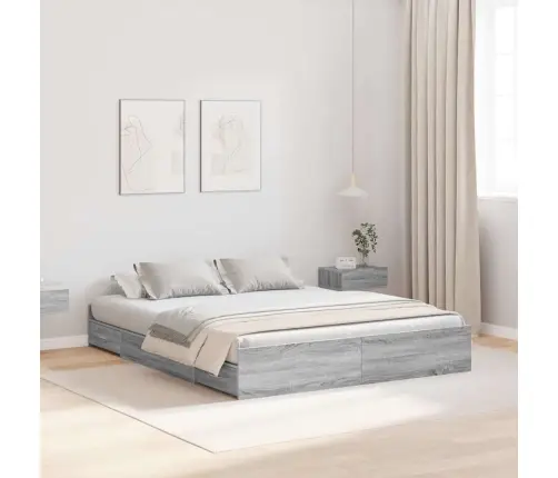 Gultas Ar Uzglabāšanas Vietu Pelēka Sonomas Ozola 140 X 190 Cm Vidaxl