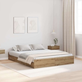 Gultas Rāmis Ar Uzglabāšanas Vietu Amatnieku Ozola 140 X 190 Cm Vidaxl