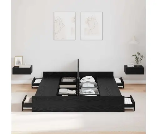 Gultas Ar Uzglabāšanas Vietu Melns Ozols 135 X 190 Cm Melamīns Vidaxl