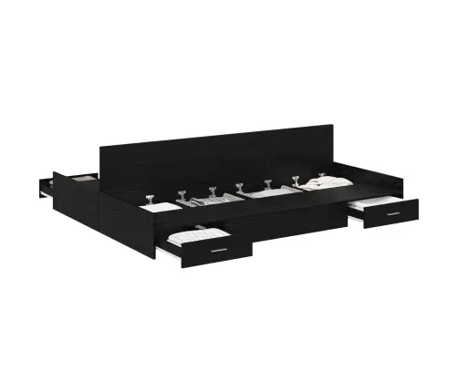 Gultas Ar Uzglabāšanas Vietu Melns Ozols 135 X 190 Cm Melamīns Vidaxl