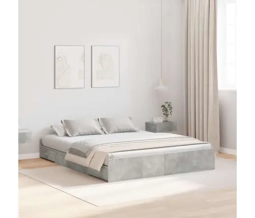 Gultas Ar Uzglabāšanas Vietu Betona Pelēka 135 X 190 Cm Vidaxl