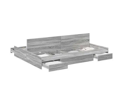 Gultas Ar Uzglabāšanas Vietu Pelēka Sonomas Ozola 135 X 190 Cm Vidaxl