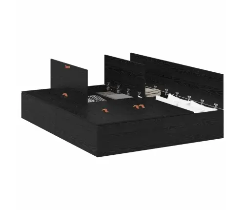 Voodi Hoiukohaga Raam Must Tamm 160 X 200 Cm Tehispuit